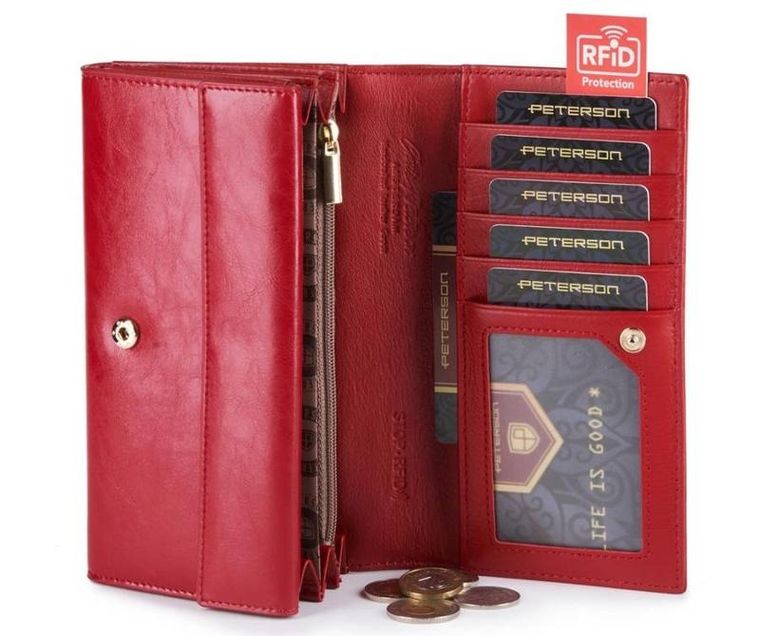 Portfel, czerwony, skórzany, Peterson