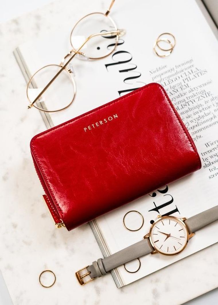 Portfel, czerwony, skórzany, Peterson