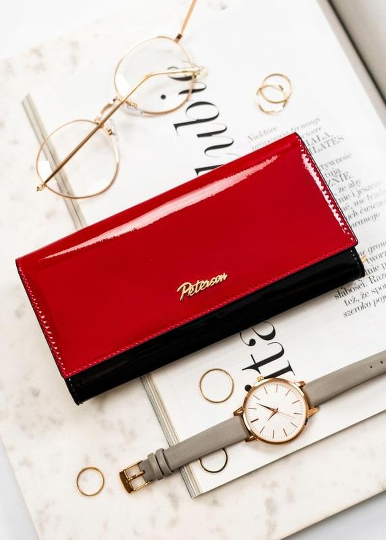 Portfel, czerwony, skórzany, Peterson