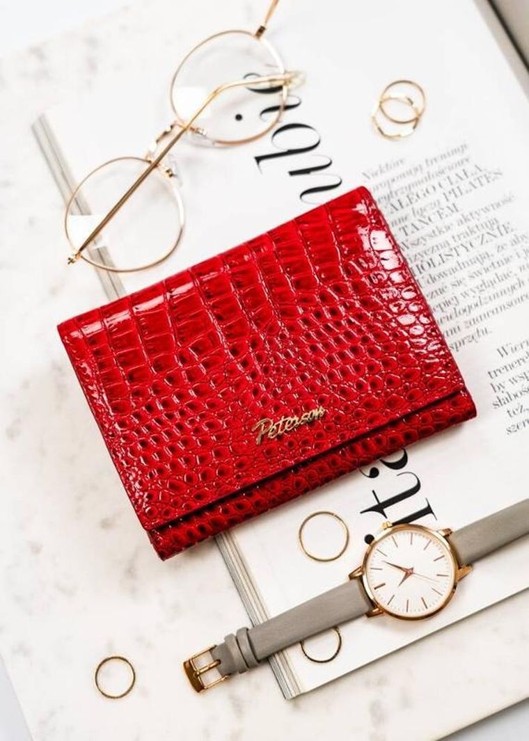 Portfel, czerwony, skórzany, Peterson