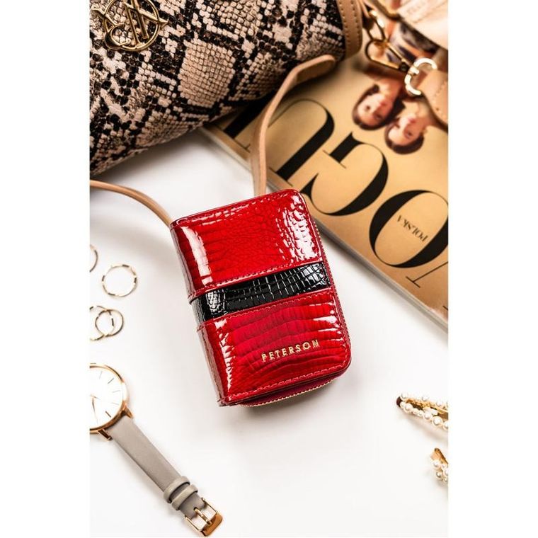 Portfel, czerwony, skórzany, Peterson