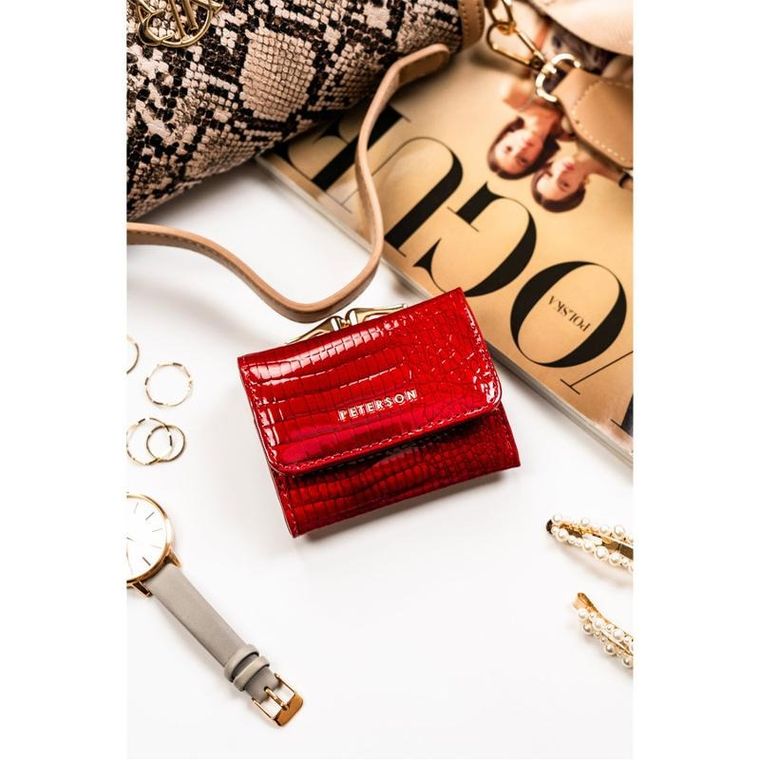 Portfel, czerwony, skórzany, Peterson
