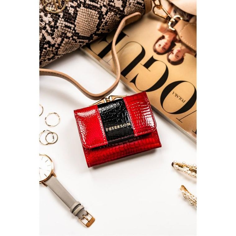 Portfel, czerwony, skórzany, Peterson