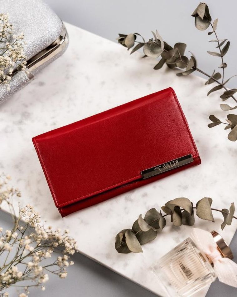 Portfel, czerwony, skórzany, RFID, Cavaldi