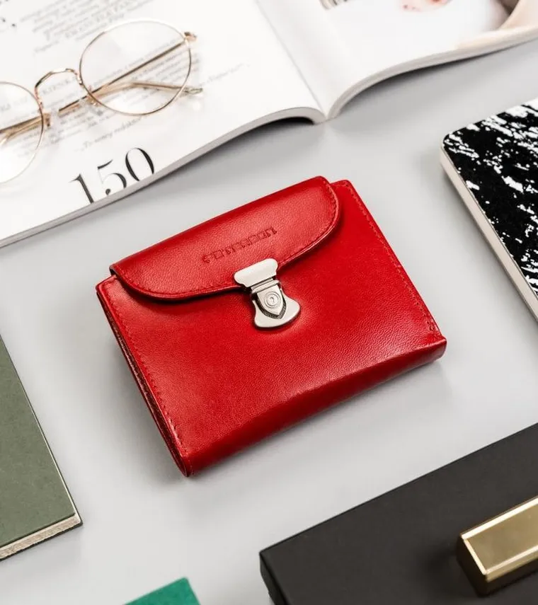 Portfel, czerwony, skórzany, RFID, Peterson