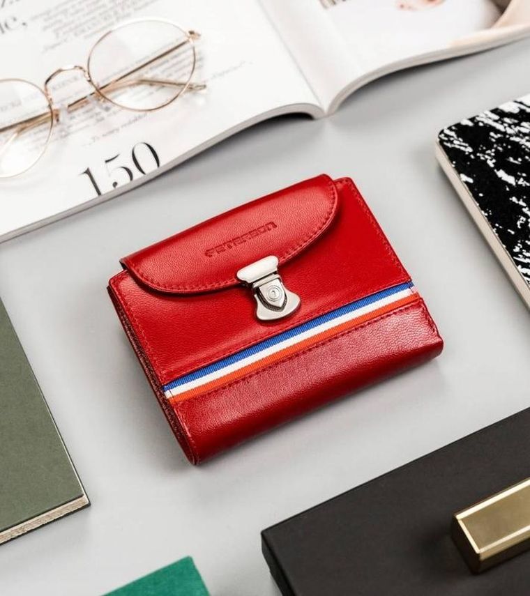 Portfel, czerwony, skórzany, RFID, Peterson