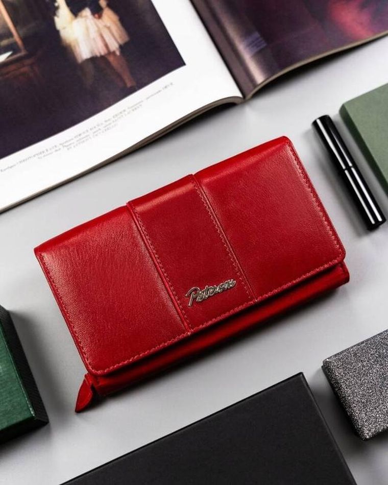 Portfel, czerwony, skórzany, RFID, Peterson