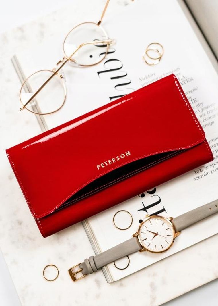 Portfel, czerwony, skórzany, RFID, Peterson