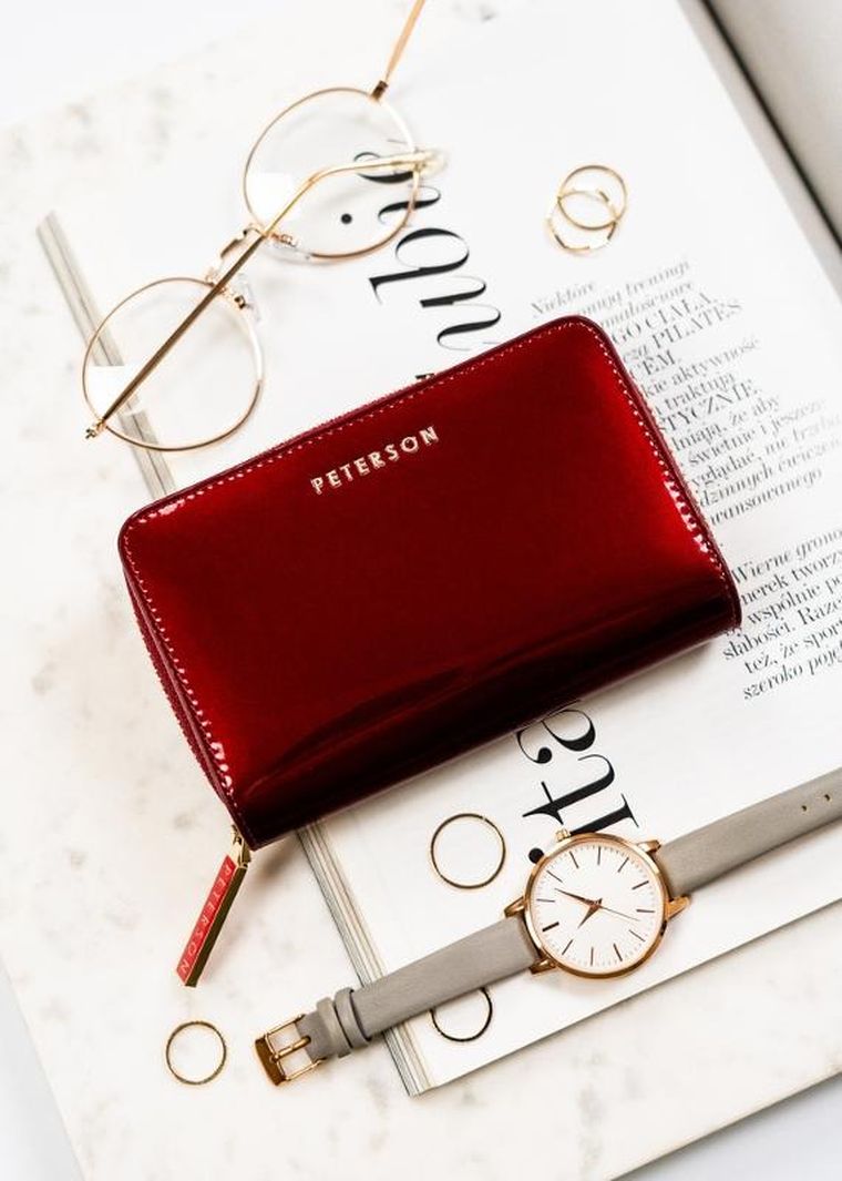 Portfel, czerwony, skórzany, RFID, Peterson