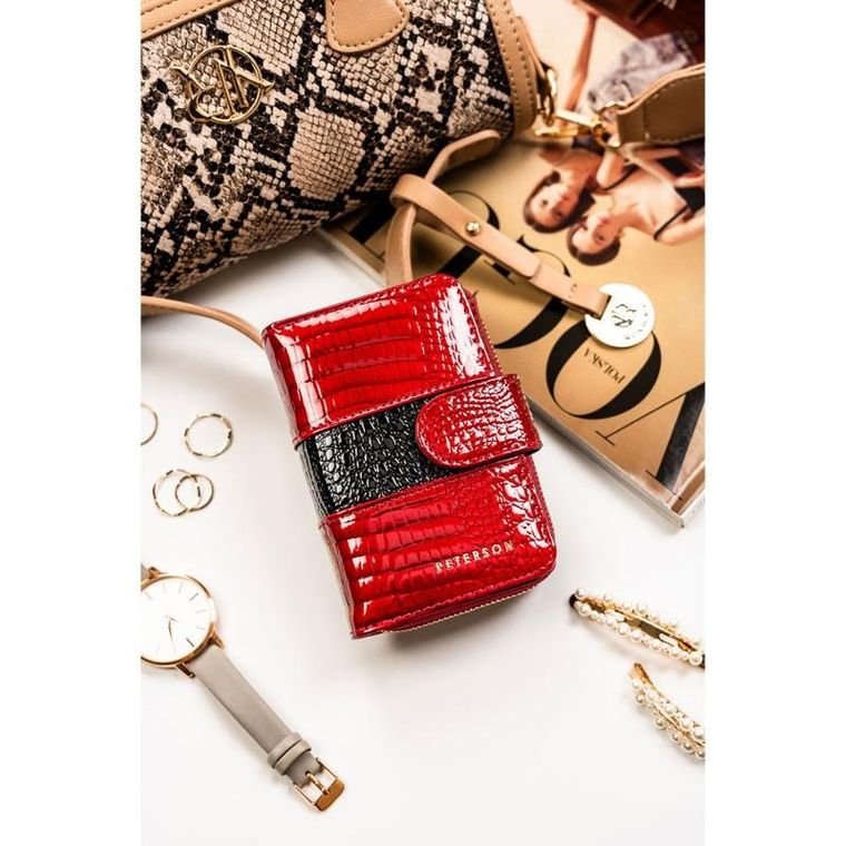 Portfel, czerwony, skórzany, RFID, Peterson