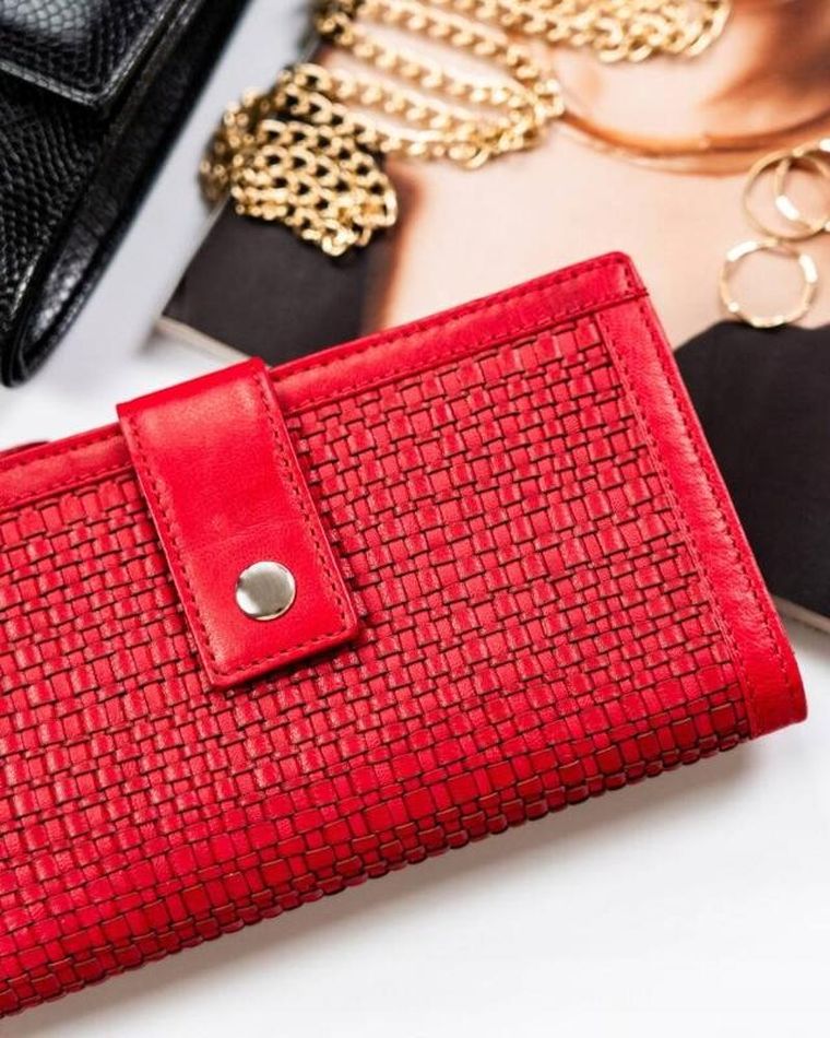 Portfel, czerwony, skórzany, RFID, Rovicky