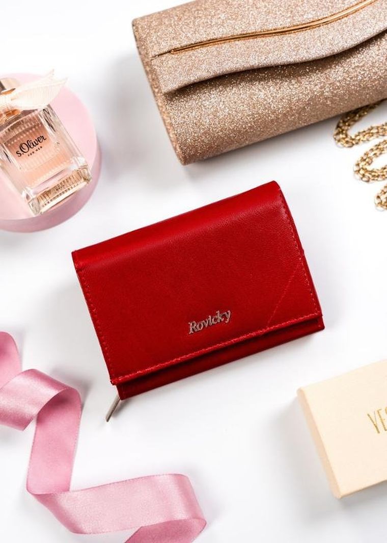 Portfel, czerwony, skórzany, RFID, Rovicky