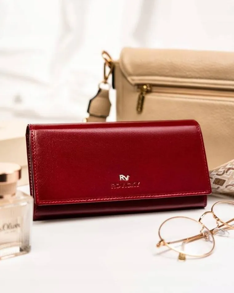 Portfel, czerwony, skórzany, RFID, Rovicky