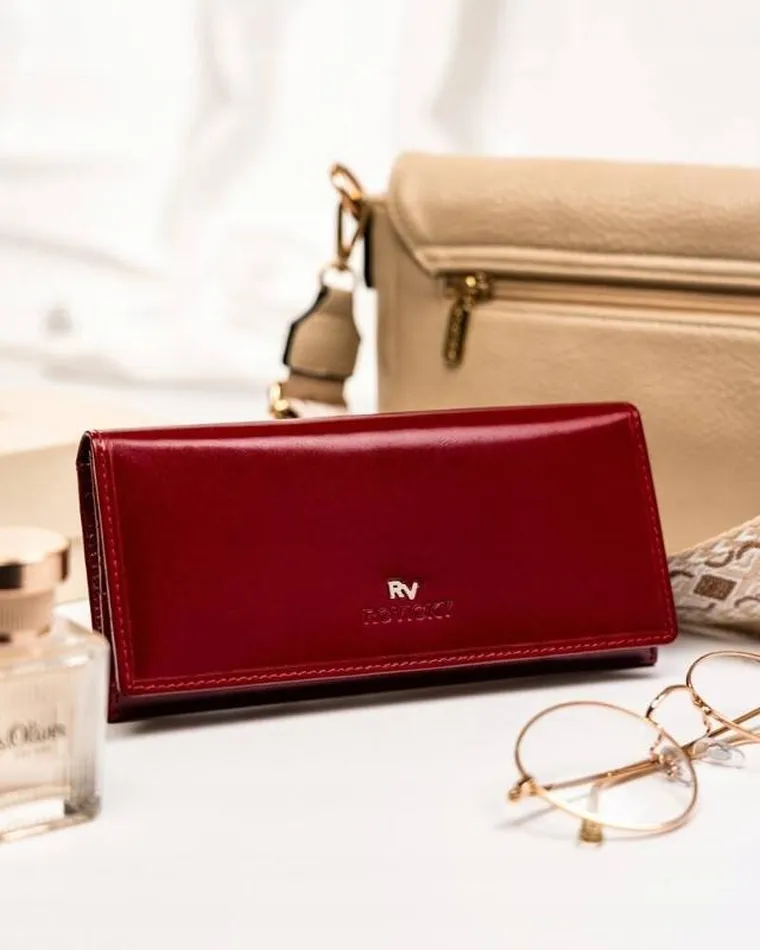 Portfel, czerwony, skórzany, RFID, Rovicky