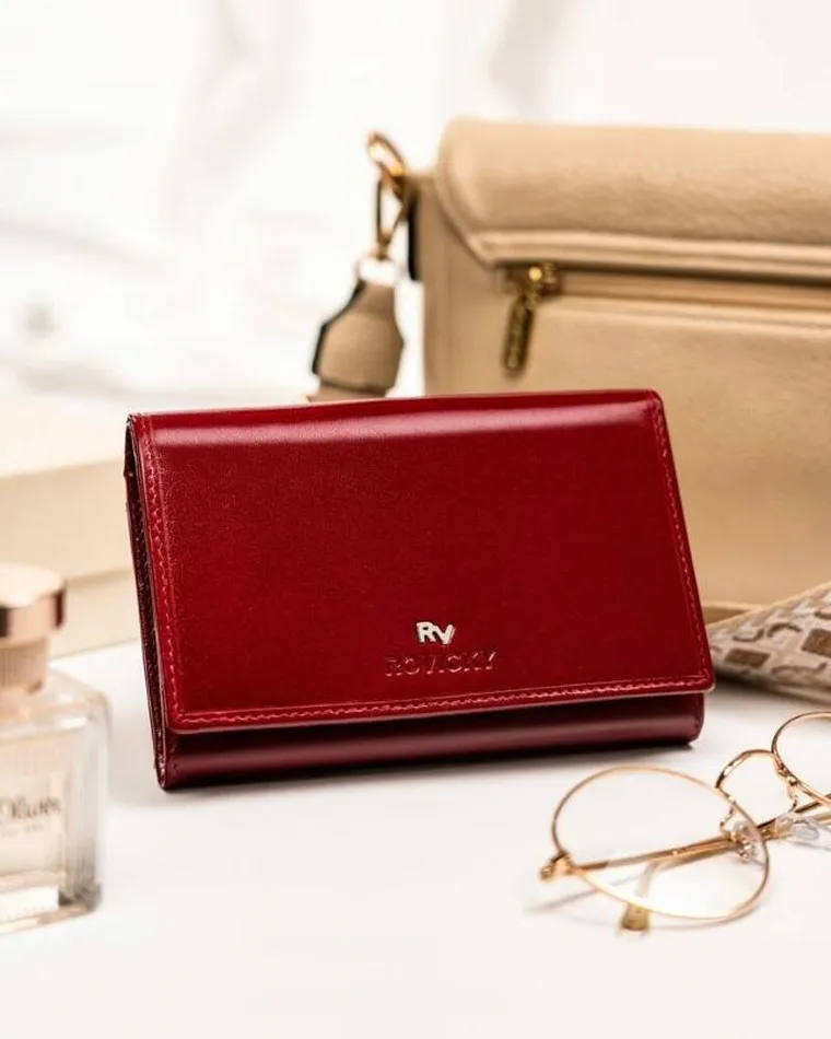 Portfel, czerwony, skórzany, RFID, Rovicky