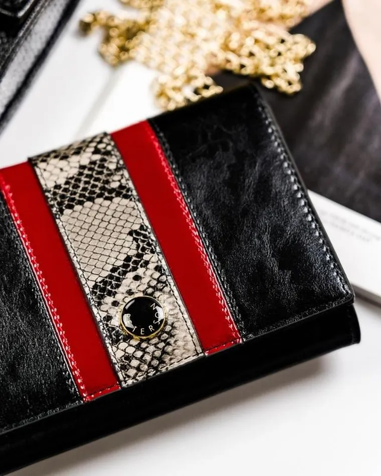 Portfel damski, wężowy wzór, RFID, Peterson