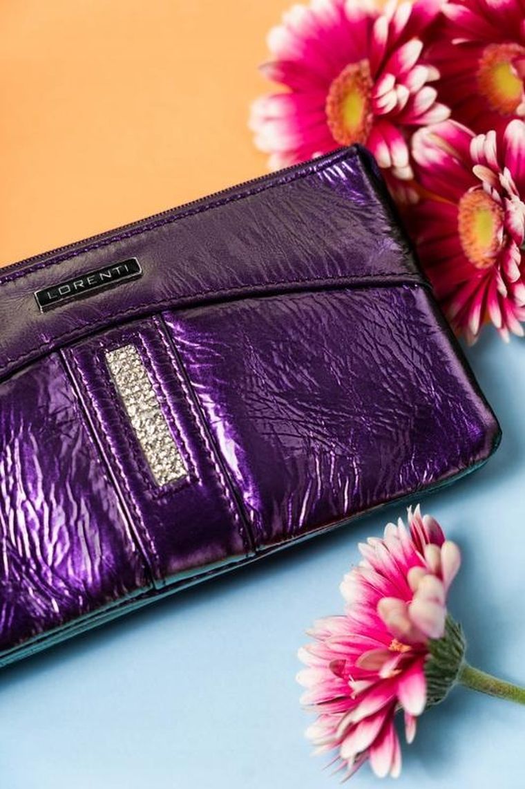 Portfel, fioletowy, skórzany, RFID, Lorenti