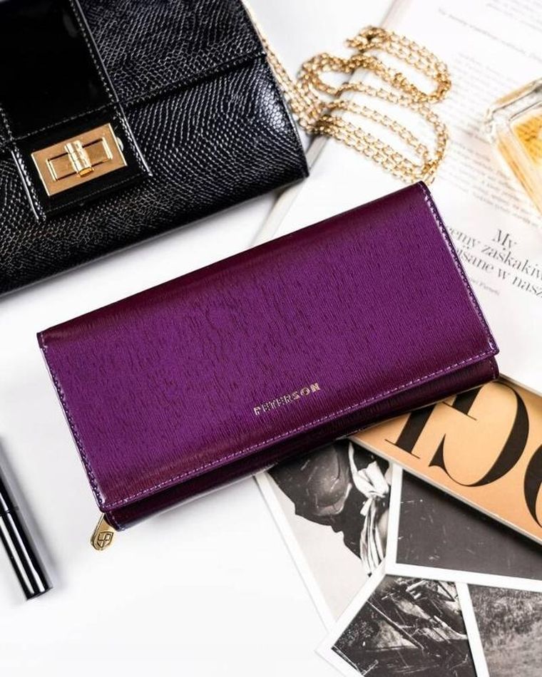 Portfel, fioletowy, skórzany, RFID, Peterson