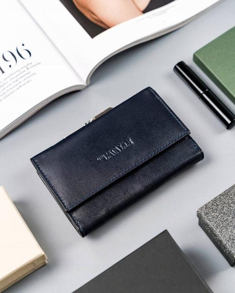 Portfel, granatowy, skórzany, 4U Cavaldi