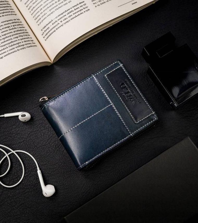 Portfel, granatowy, skórzany, Always Wild