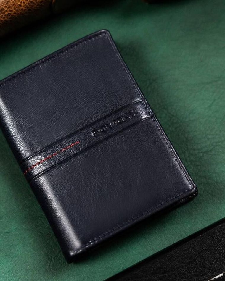 Portfel, granatowy, skórzany, Rovicky