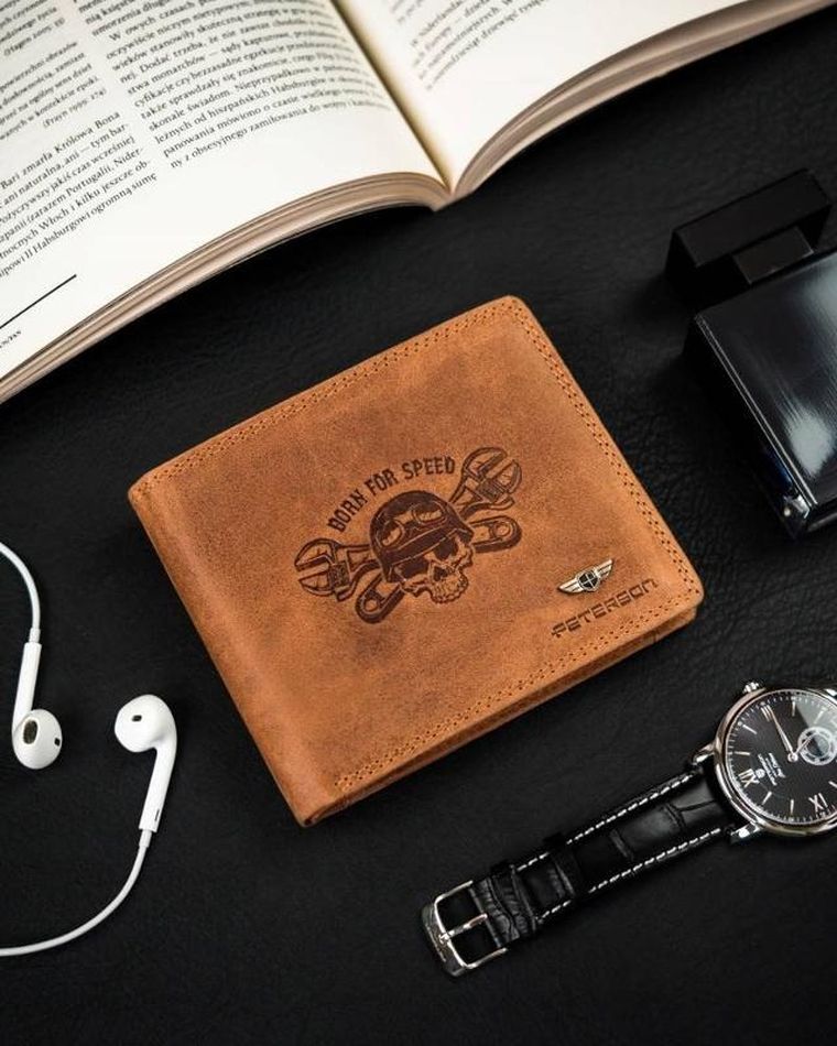 Portfel męski bez zapięcia ze skóry nubukowej, Peterson