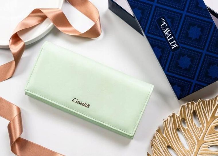 Portfel, miętowy, skóra ekologiczna, RFID, Cavaldi