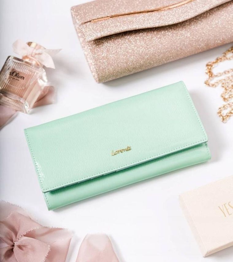 Portfel, miętowy, skórzany, Lorenti