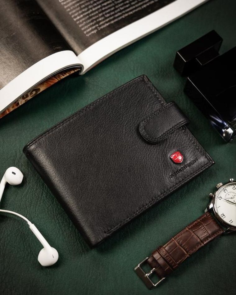 Portfel na karty, czarny, skórzany, Peterson