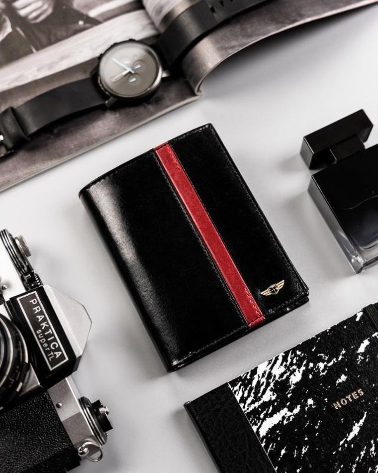 Portfel na karty, czarny, skórzany, RFID, Peterson