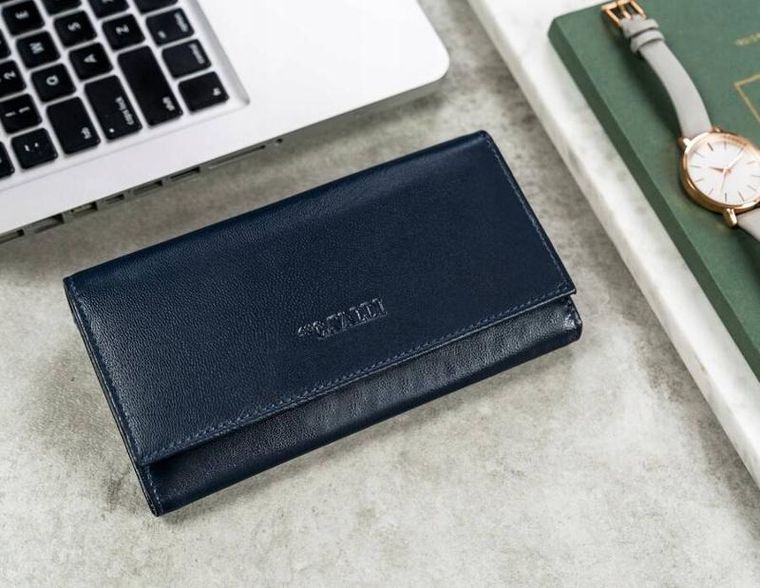 Portfel, niebieski, skórzany, Cavaldi