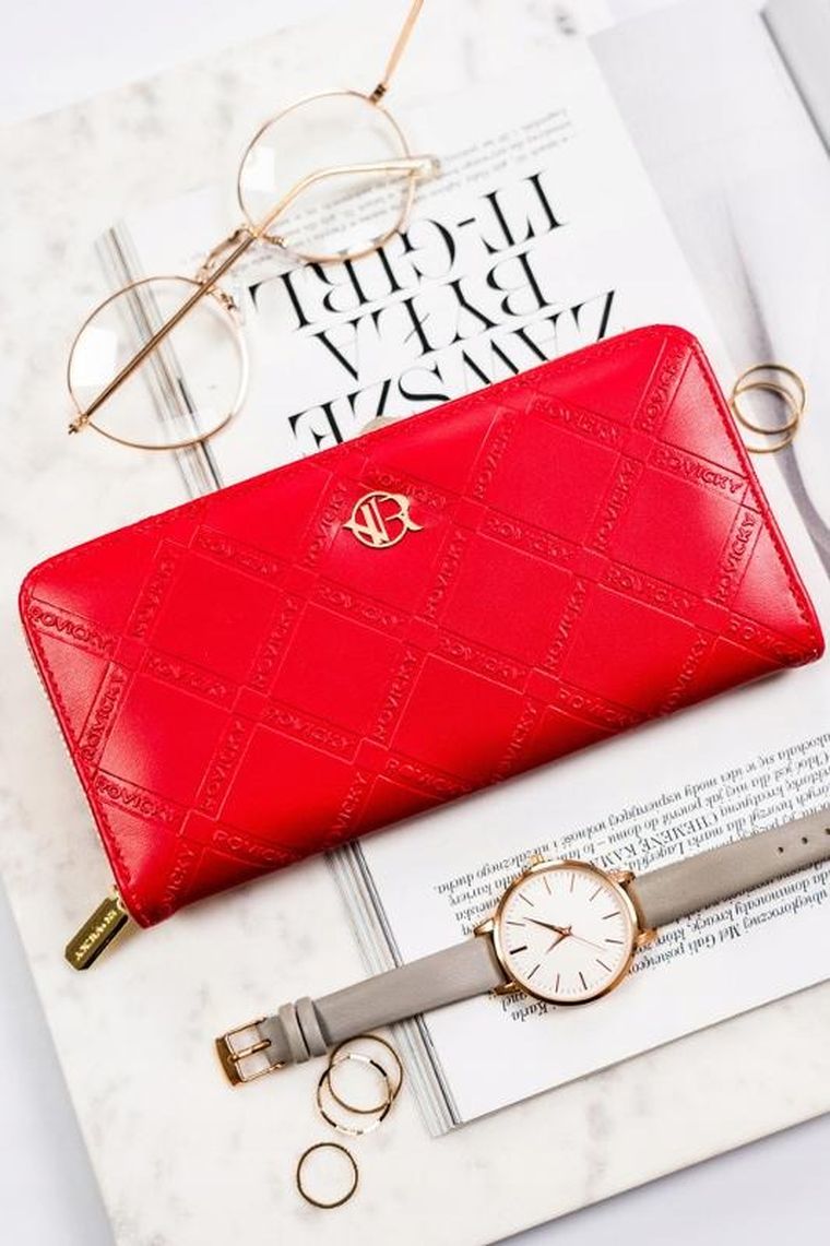 Portfel-piórnik, czerwony, skóra ekologiczna, Rovicky