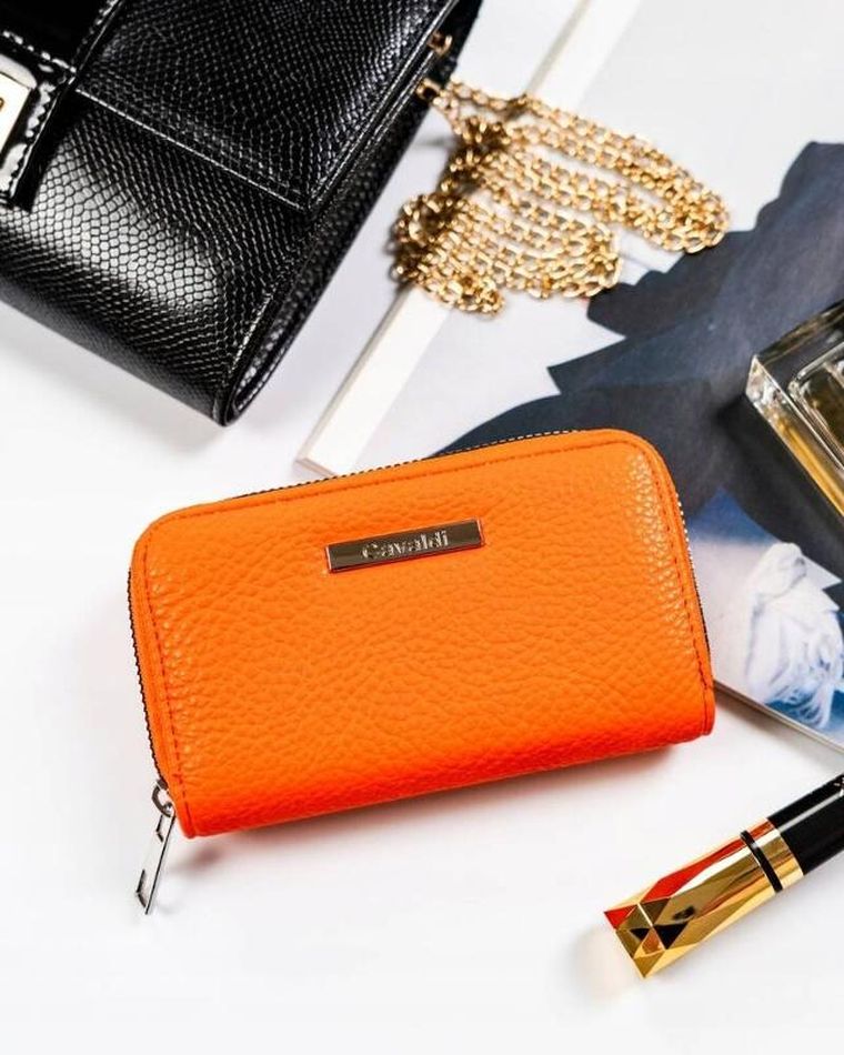 Portfel, pomarańczowy, skóra ekologiczna, Cavaldi