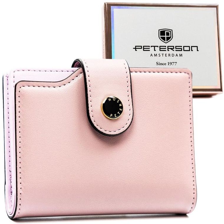Portfel, różowy, skóra ekologiczna, RFID, Peterson