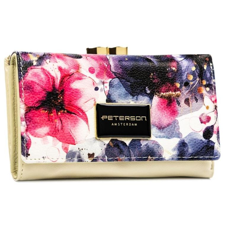 Portfel, skóra naturalna i ekologiczna, kwiatowy wzór, Peterson