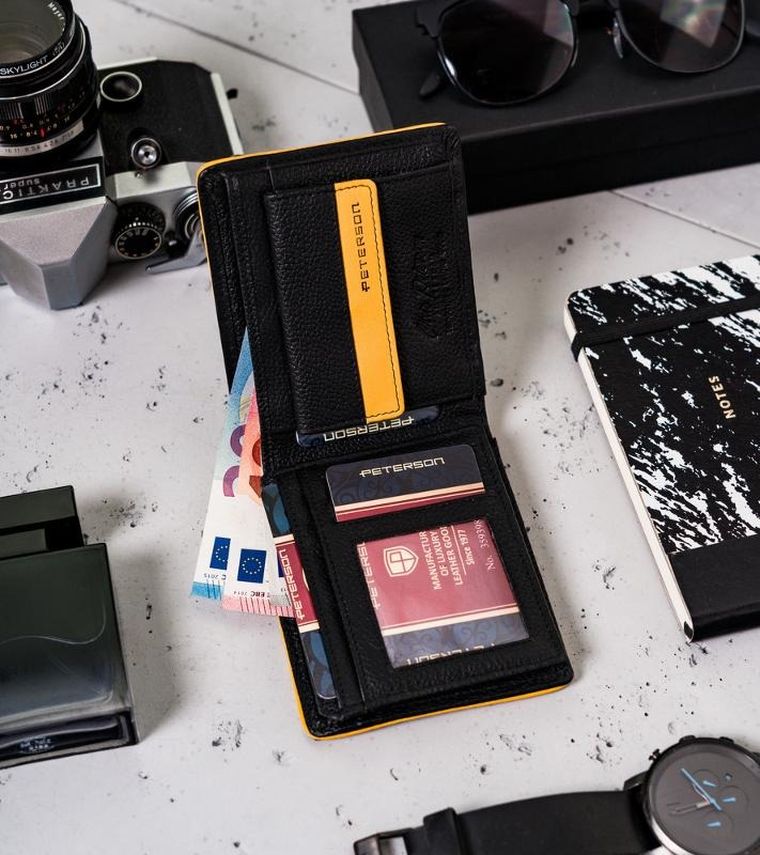 Portfel sportowy, czarny, skórzany, RFID, Peterson