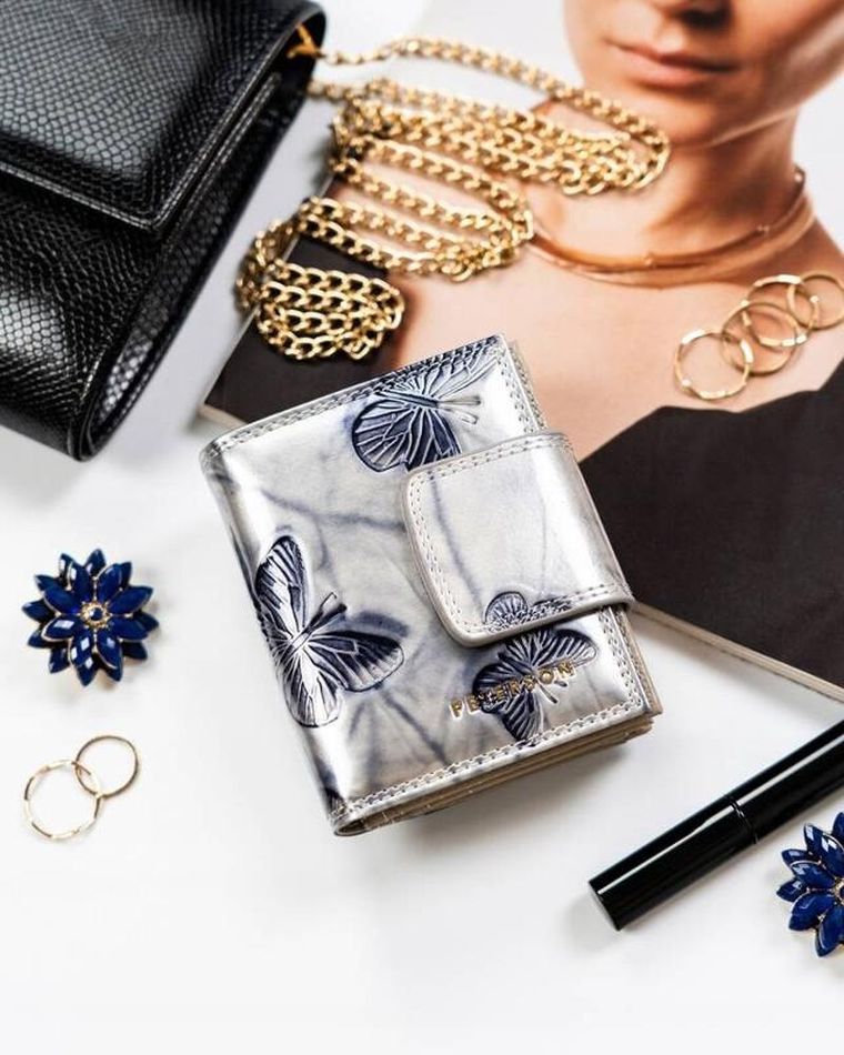 Portfel, srebrno-niebieski, skórzany, RFID, Peterson