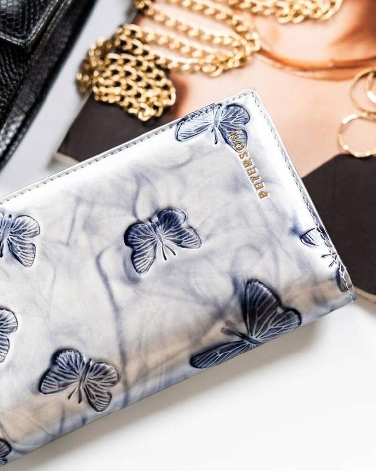 Portfel, srebrno-niebieski, skórzany, RFID, Peterson