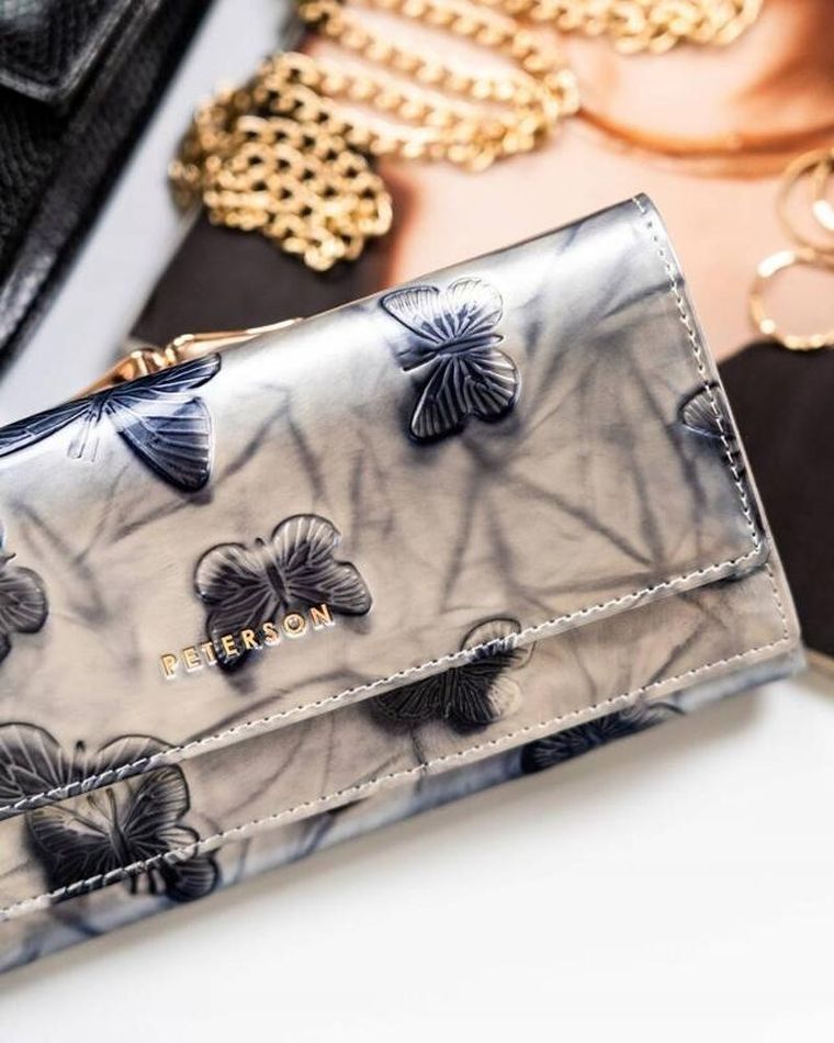 Portfel, srebrno-niebieski, skórzany, RFID, Peterson
