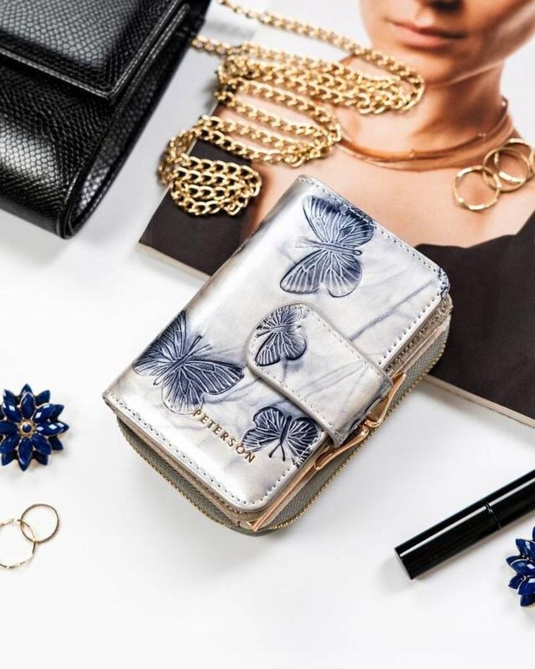 Portfel, srebrno-niebieski, skórzany, RFID, Peterson