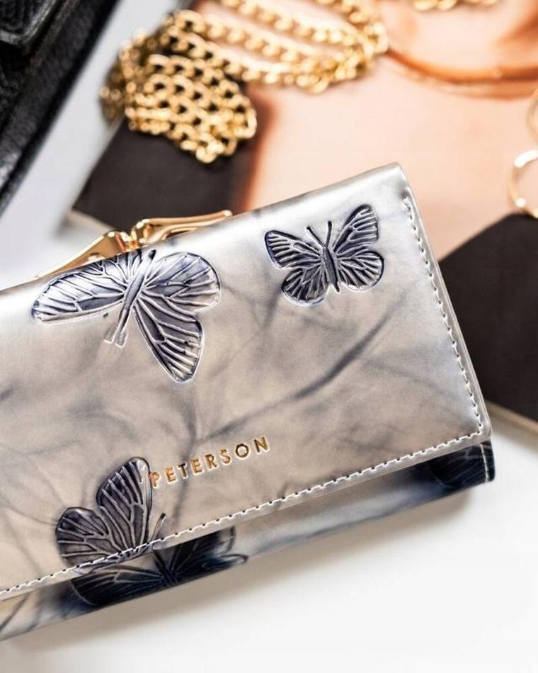 Portfel, srebrno-niebieski, skórzany, RFID, Peterson