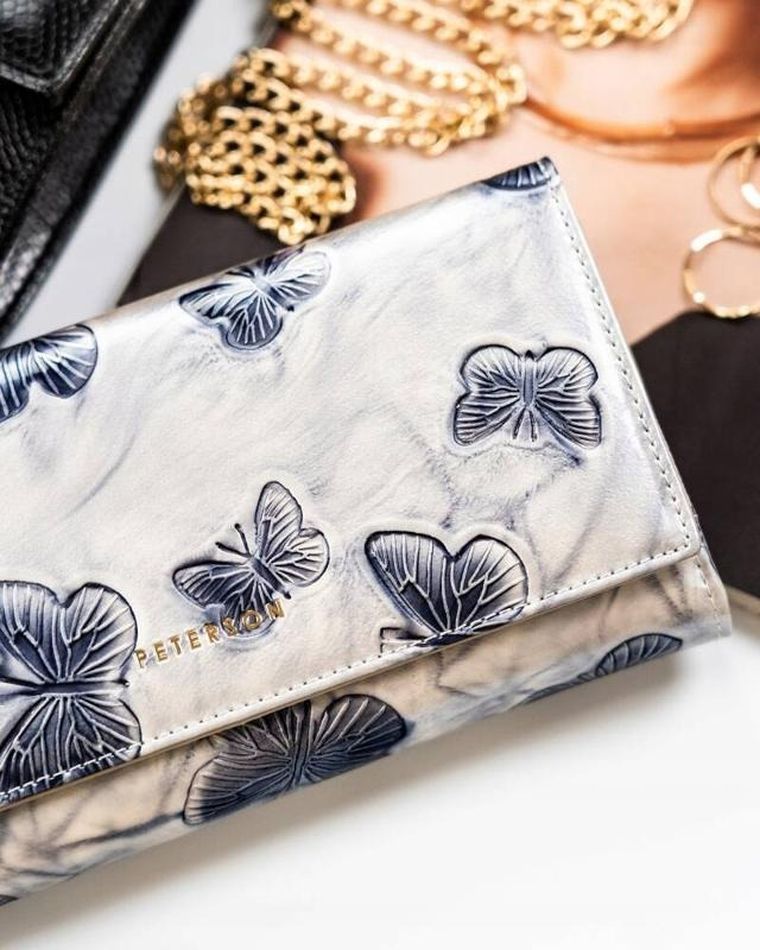 Portfel, srebrno-niebieski, skórzany, RFID, Peterson