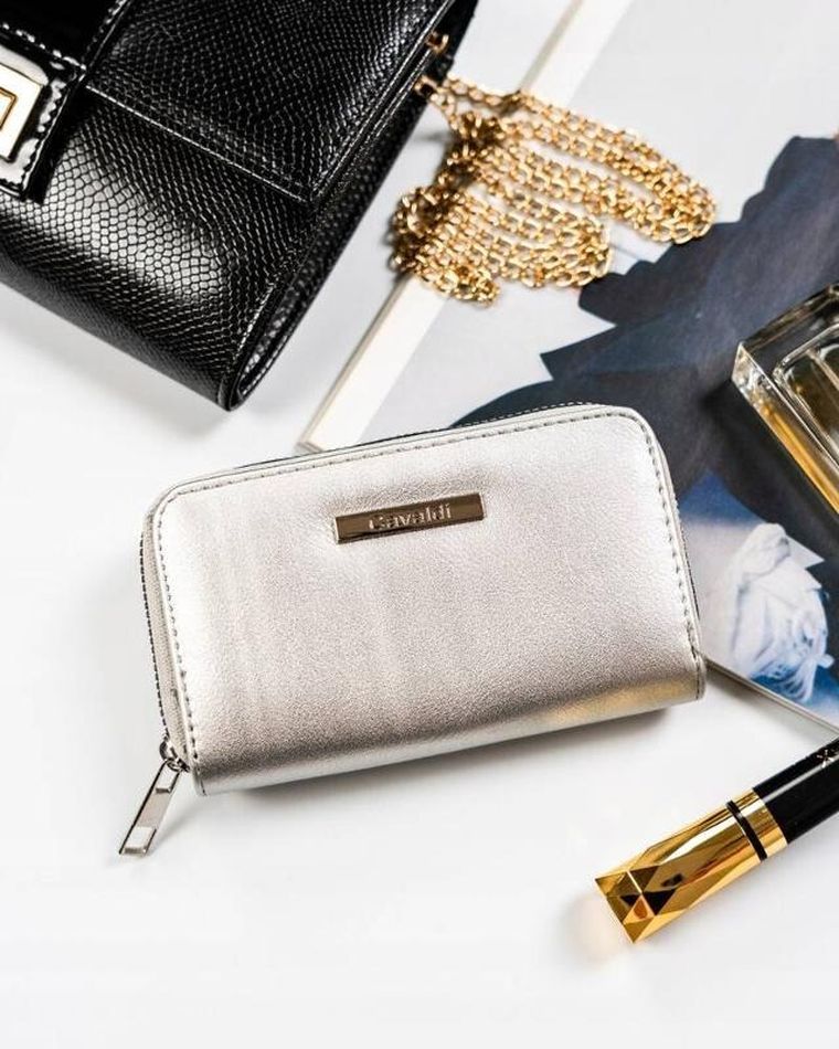 Portfel, srebrny, skóra ekologiczna, Cavaldi