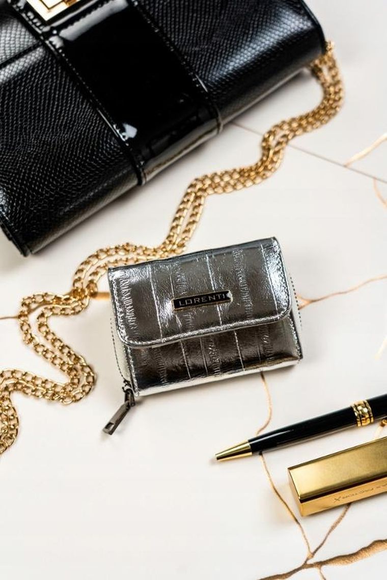 Portfel, srebrny, skórzany, Lorenti