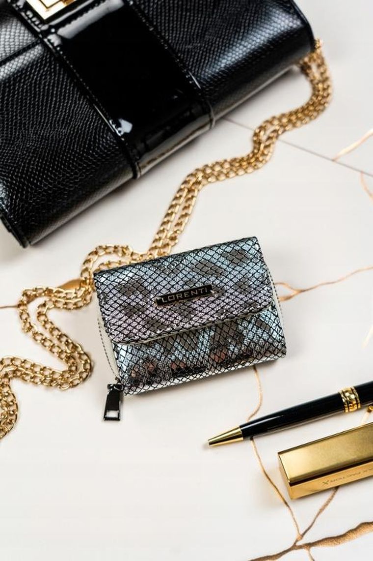 Portfel, srebrny, skórzany, Lorenti