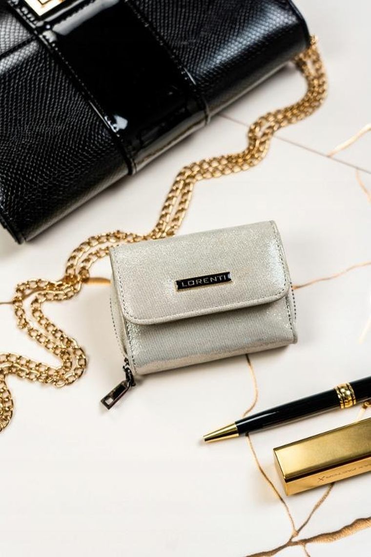 Portfel, srebrny, skórzany, Lorenti