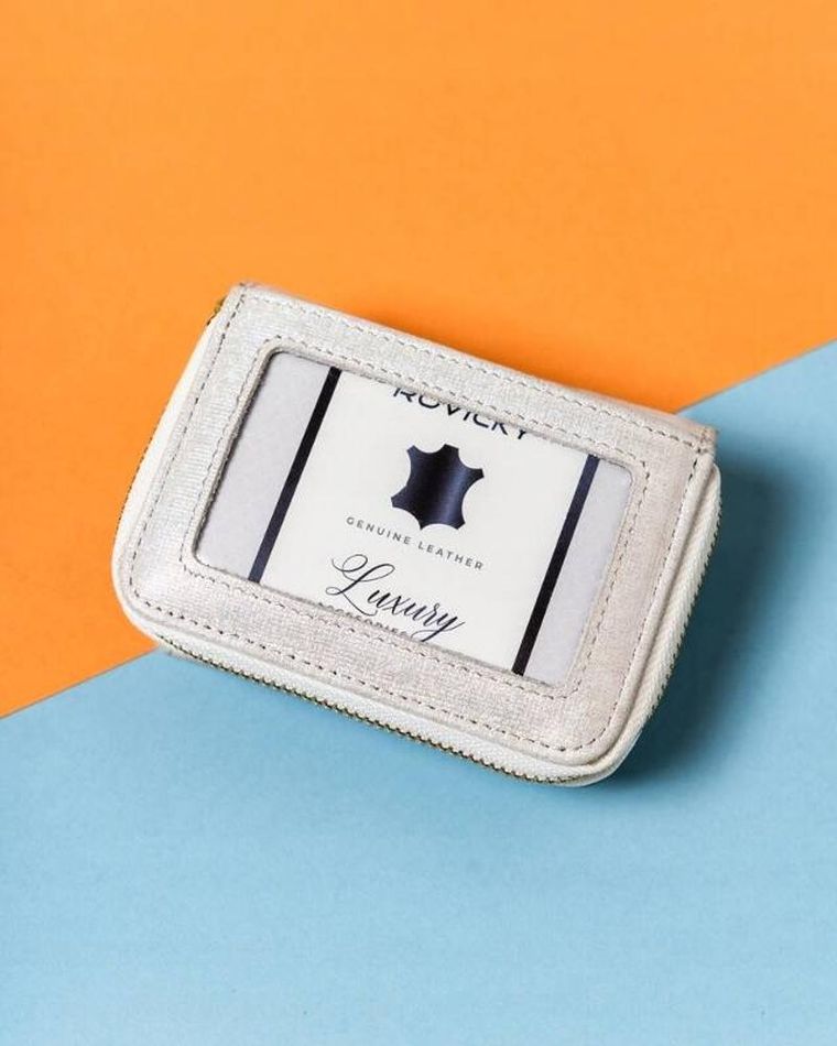 Portfel, srebrny, skórzany, Lorenti