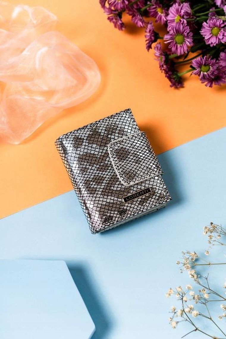 Portfel, srebrny, skórzany, Lorenti