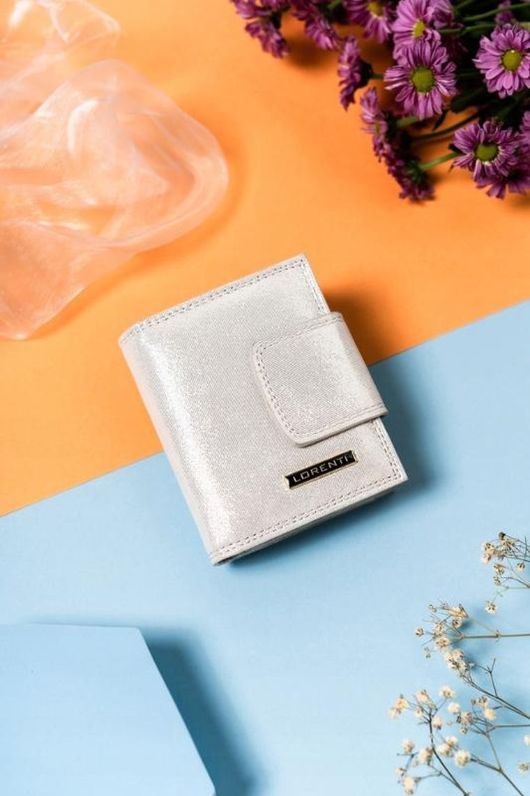 Portfel, srebrny, skórzany, Lorenti