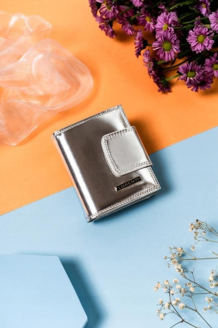 Portfel, srebrny, skórzany, Lorenti